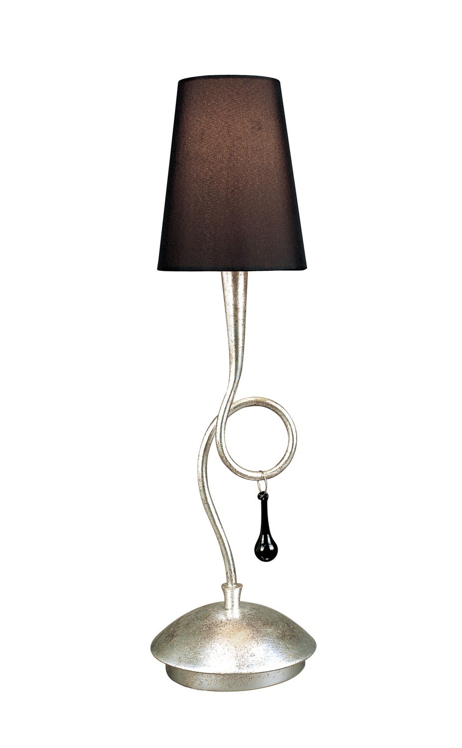 Paola Table Lamp 1 Light E14, Silver Painted With Black Shade & Black Glass Droplets