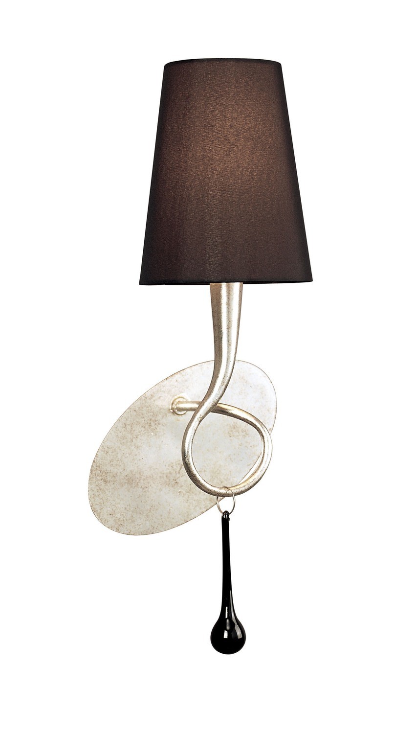 Paola Wall Lamp Switched 1 Light E14, Silver Painted With Black Shade & Black Glass Droplets