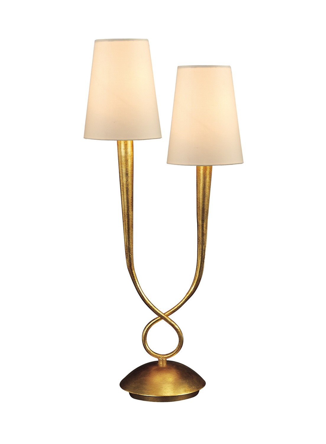 Paola Table Lamp 2 Light E14, Gold Painted With Cream Shades