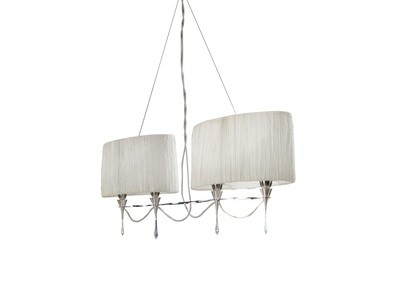 Lucca Pendant 2 Arm 4 Light E27 Line, Polished Chrome With White Shades & Clear Crystal