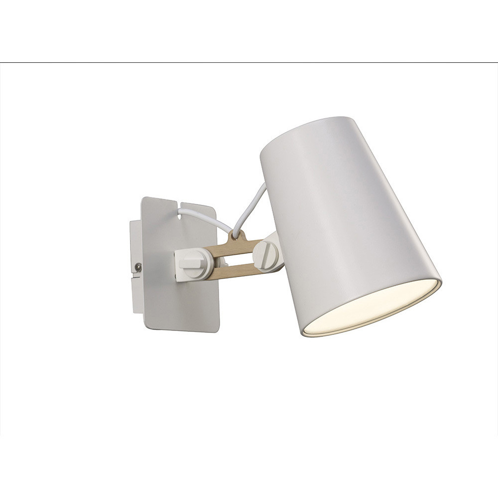 Looker Wall Lamp Switched 1 Light E27 Single Arm, Matt White/Beech