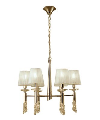 Tiffany Pendant 6+6 Light E14+G9, French Gold With Cream Shades & Clear Crystal