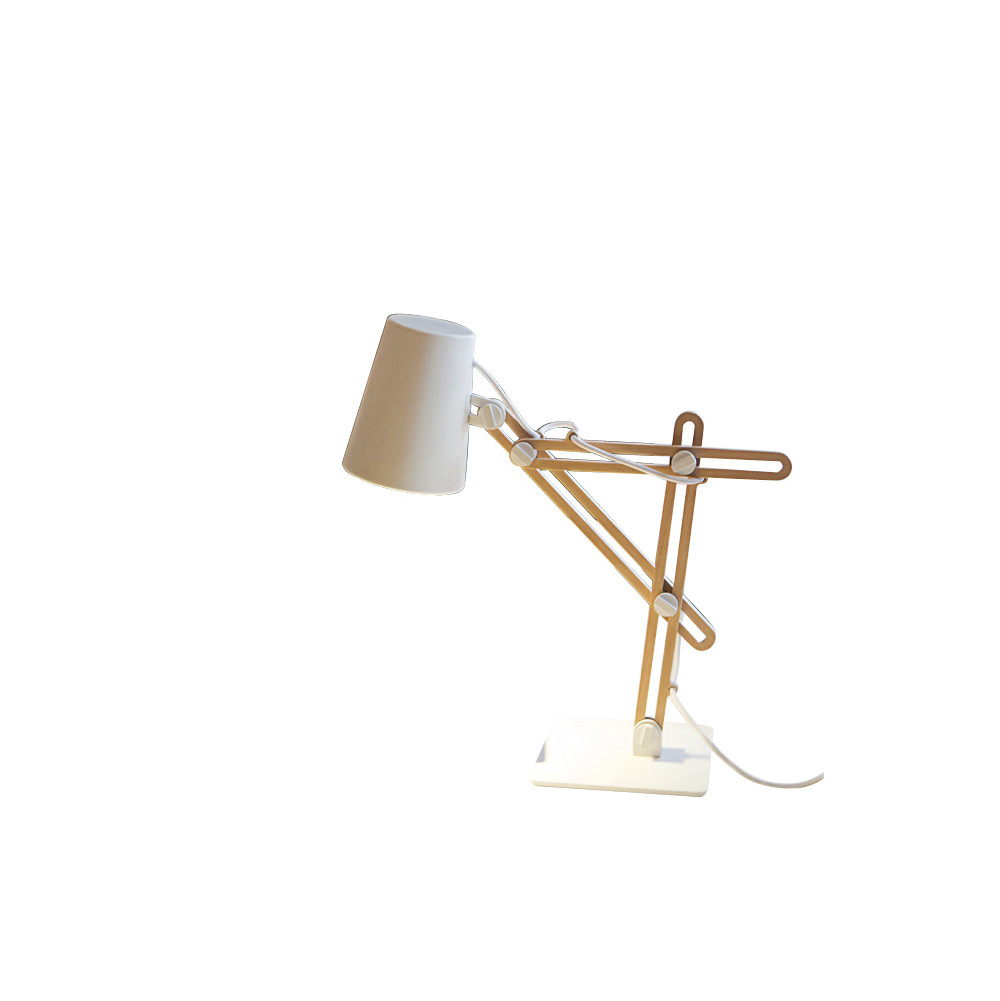 Looker Table Lamp 1 Light E27, Matt White/Beech