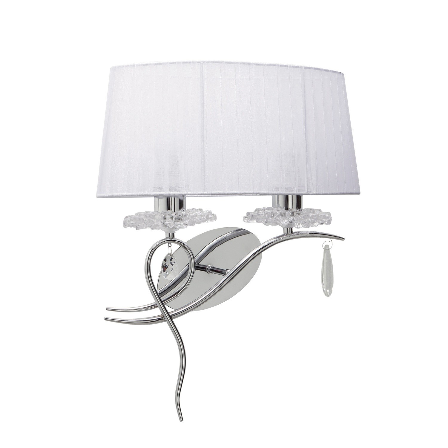 Louise Wall Lamp Right 2 Light E27 With White Shade Polished Chrome/Clear Crystal