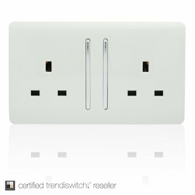 Trendi, Artistic Modern 2 Gang 13Amp Long Switched Double Socket Gloss White Finish, BRITISH MADE, 5yrs warranty