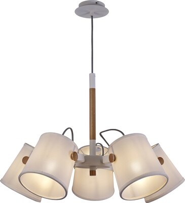Nordica II Position Pendant 5xE27, White/Beech With Ivory Shades
