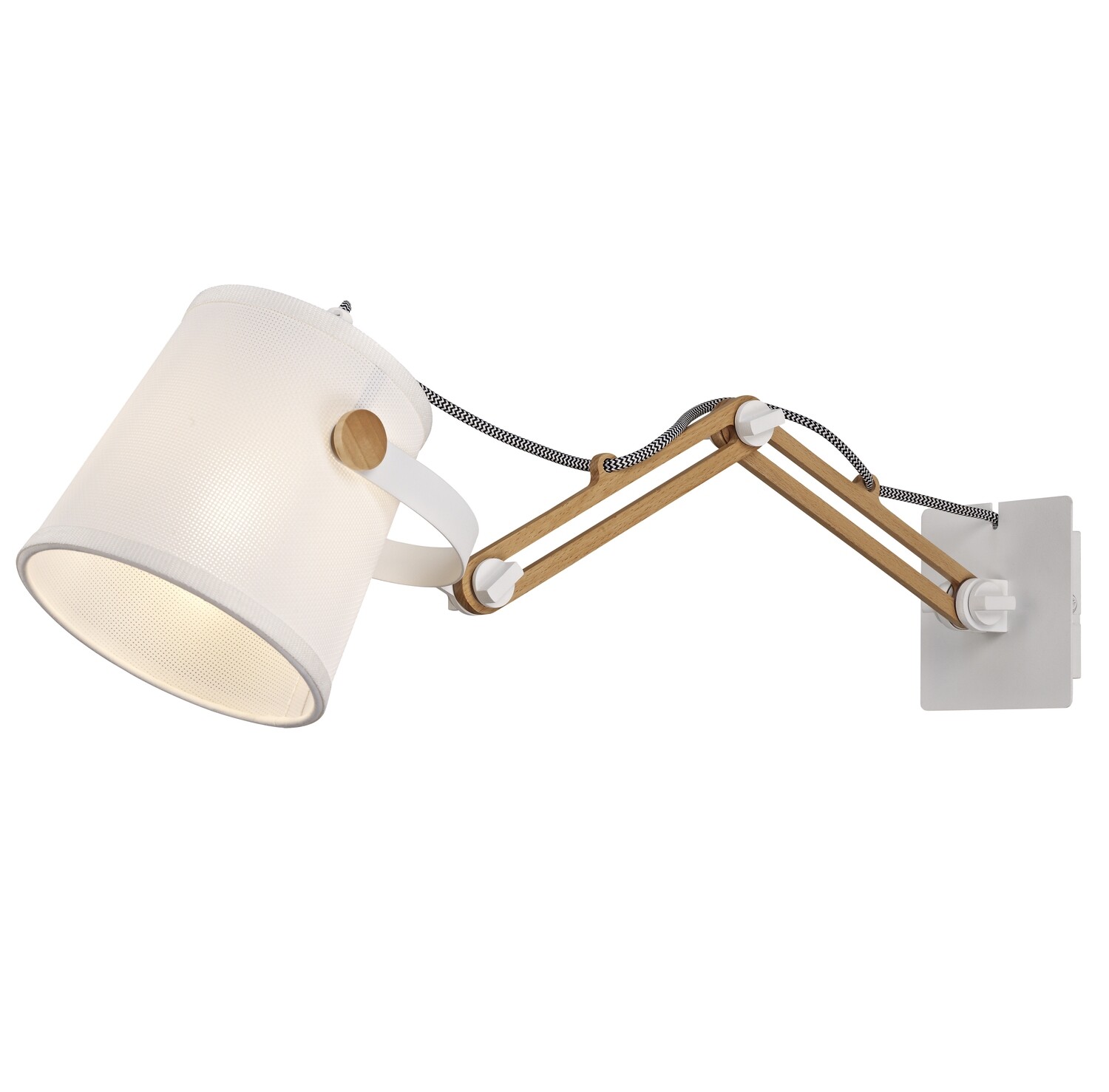 Nordica II Position Extendable Wall Light, 1xE27, White/Beech With White Shade
