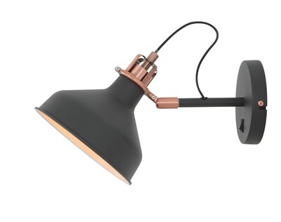 Lumina Adjustable Wall Lamp Switched, 1 x E27, Sand Black/Copper/White