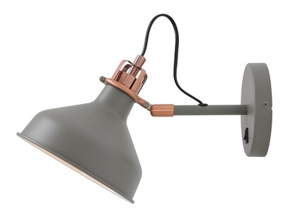 Lumina Adjustable Wall Lamp Switched, 1 x E27, Sand Grey/Copper/White