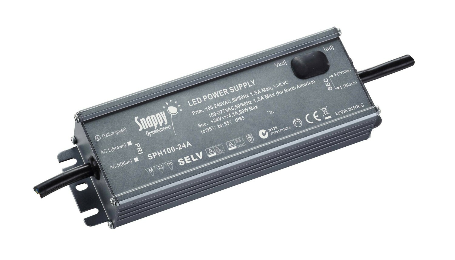 SPH, 100W, CV & CC Non-Dimmable Metal LED Driver, 24VDC IP65