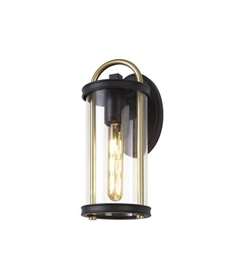Guzel Small Wall Lamp, 1 x E27, Black & Gold/Clear Glass, IP54