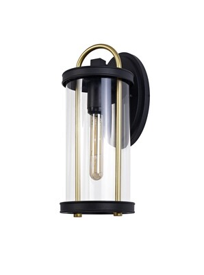 Guzel Large Wall Lamp, 1 x E27, Black & Gold/Clear Glass, IP54