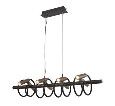 Stanie Linear Pendant, 8 Light Adjustable Arms, 8 x 4W LED Dimmable, 3000K, 2000lm, Black/Satin Copper