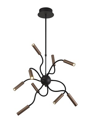 Stanie Sputnik Pendant, 9 Light Adjustable Arms, 9 x 4W LED Dimmable, 3000K, 2250lm, Black/Satin Copper
