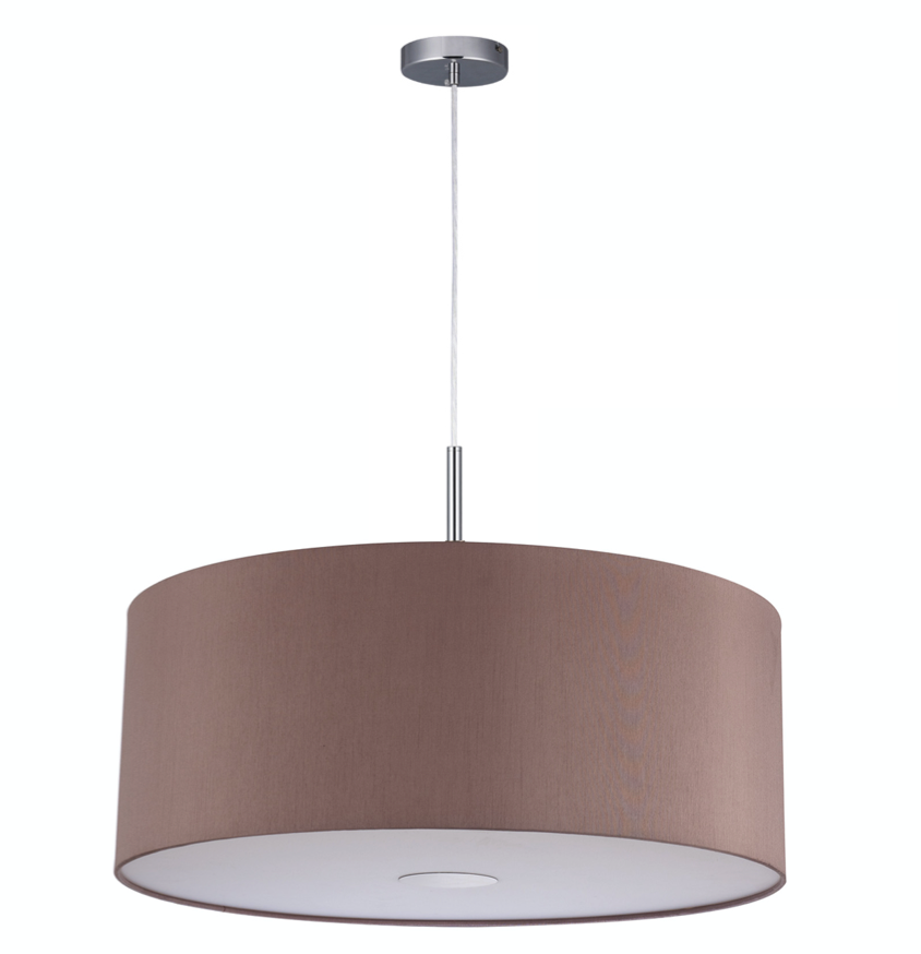 Baymont Satin Nickel 1 Light E27 3m Single Pendant with Taupe Shade and frosted diffusor Ø600