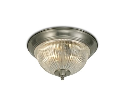 Macy IP44 2 Light E14 Flush Ceiling Light Satin Nickel With Clear Ribbed Glass