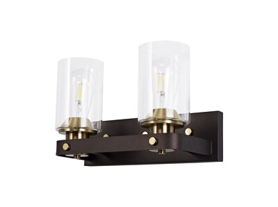 Marini Wall Lamp 2 Light E27, Brown Oxide/Bronze With Clear Glass Shades