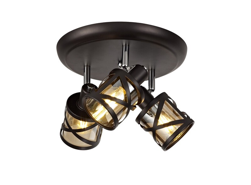 Bunji 3 Light Round Spotlight E14, Oiled Bronze/Polished Chrome/Amber