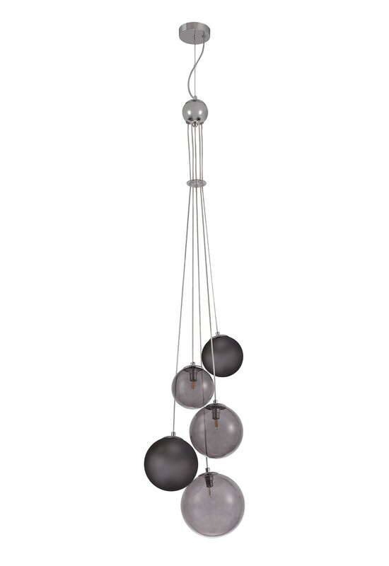 Despina Pendant 5 x G9, Polished Chrome, Smoked Glass