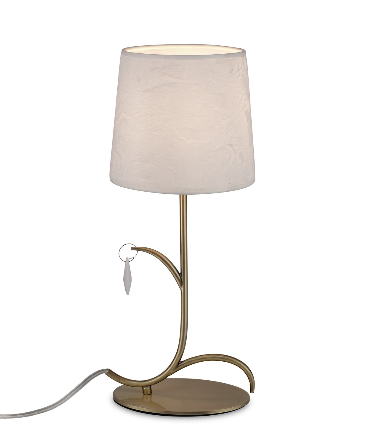 Andrea Table Lamp 45cm, 1 x E14, Antique Brass, White Shades, White Crystal Droplets