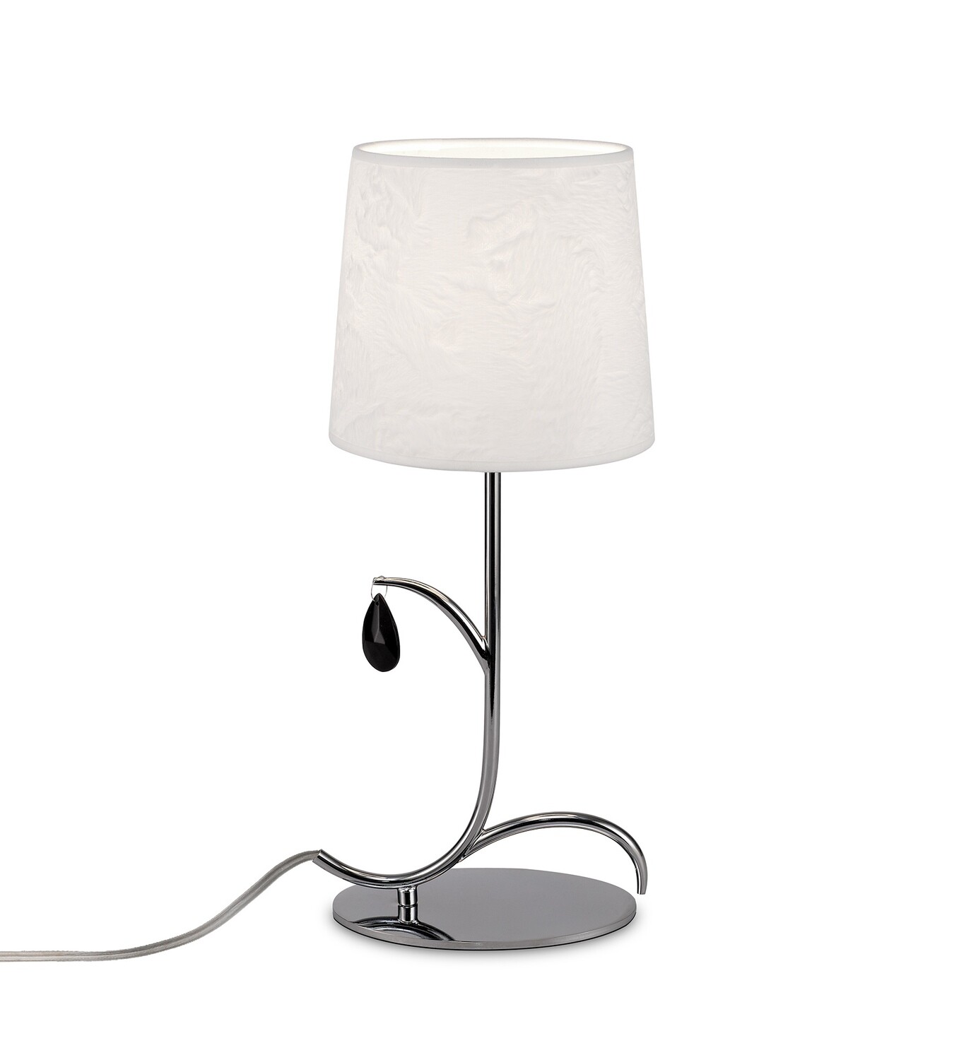 Andrea Table Lamp 45cm, 1 x E14, Polished Chrome, White Shades, Black Crystal Droplets