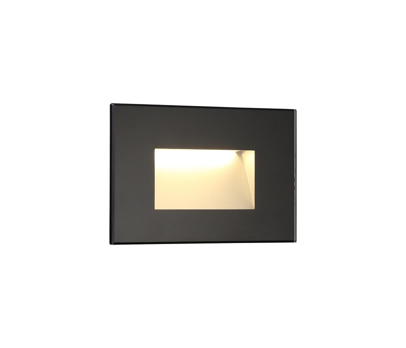 Slava Recessed Rectangular Wall Lamp, 1 x 3.3 W LED, 3000K, 145lm, IP65, Black