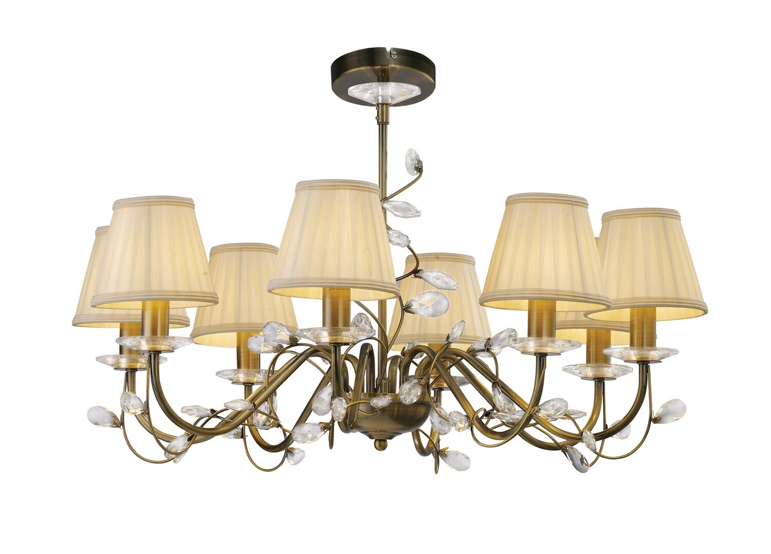 Willow Pendant WITH SHADE 8 Light E14 Antique Brass/Crystal