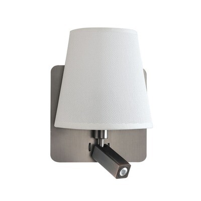 Bahia Wall Lamp With Large Back Plate 1 Light E27 + Reading Light 3W LED With White Shade Satin Nickel 4000K, 200lm