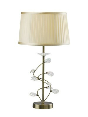 Willow Table Lamp With Cream Shade 1 Light E27 Antique Brass/Crystal