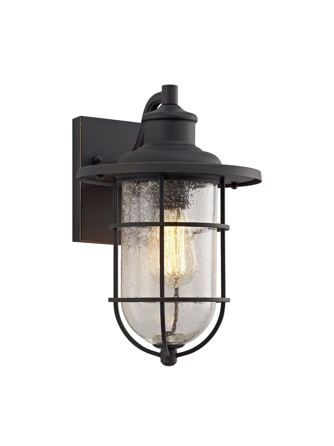 Gara Wall lamp, 1 x E27, Black/Gold With Seeded Clear Glass, IP54