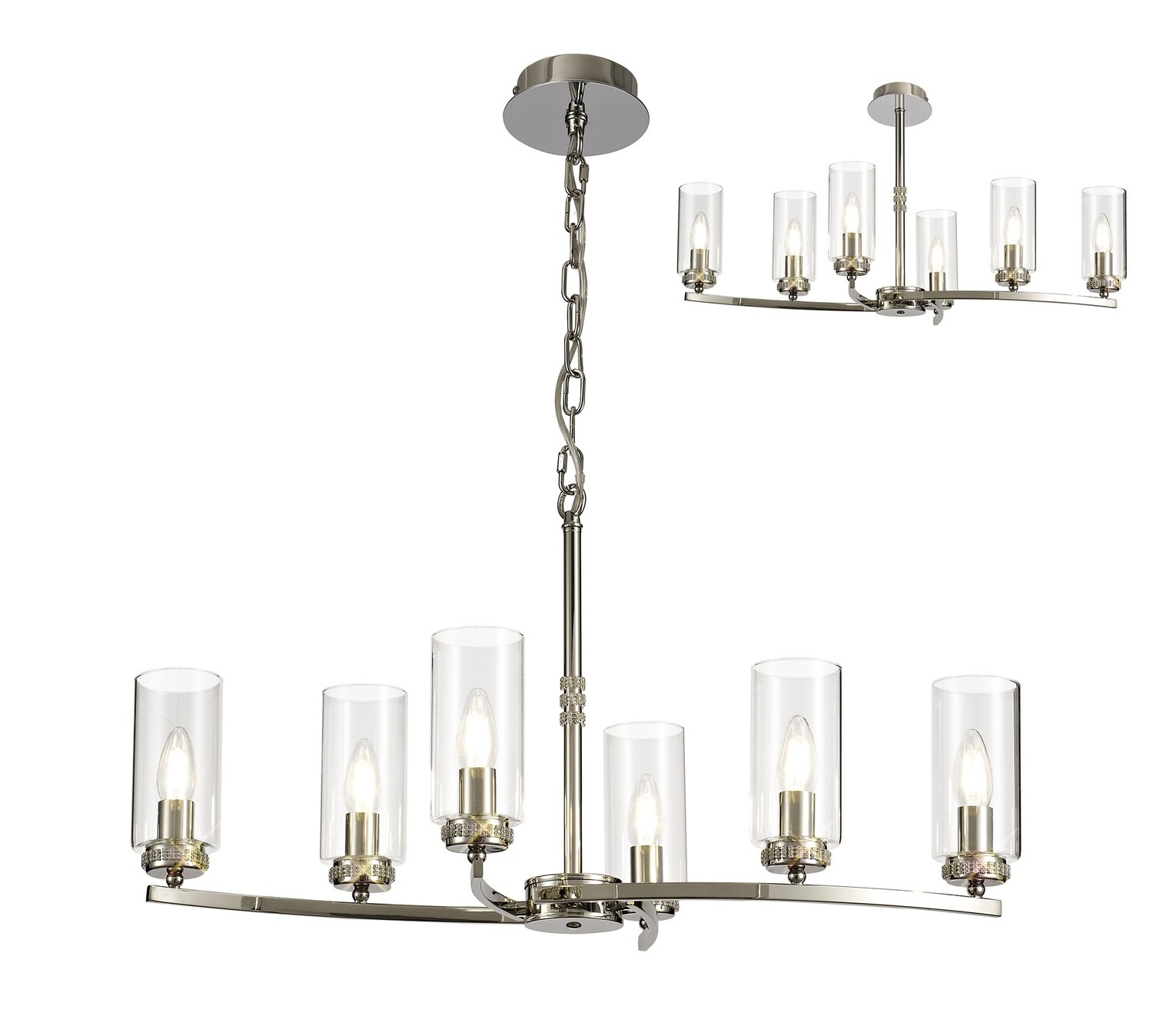 Langara Rectangular Pendant/Semi Ceiling 6xE14 Polished Nickel