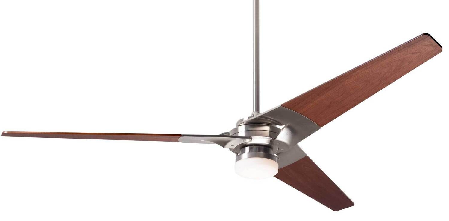 TORSION Ø132 or 157 Design ceiling fan bright nickel/mahogany with light integrated and wall control included
