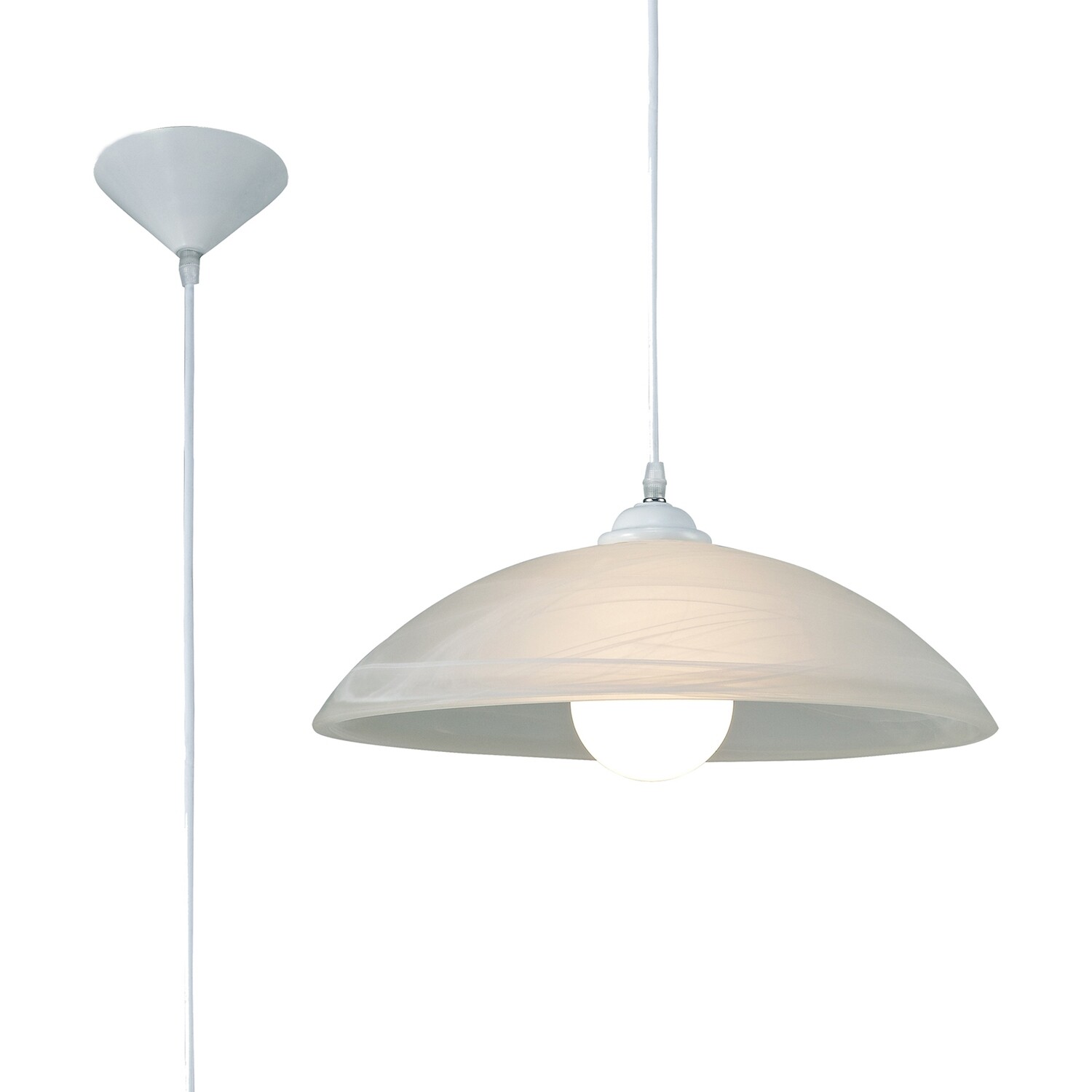 Chester 1 Light E27 Pendant, Frosted Alabaster Glass With White Suspension Kit