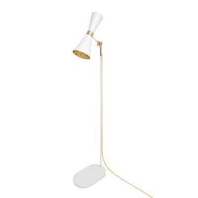 MULLAN Cairo Modern Floor Lamp with Twin Cone Shaped Adjustable Head  white/ polished brass