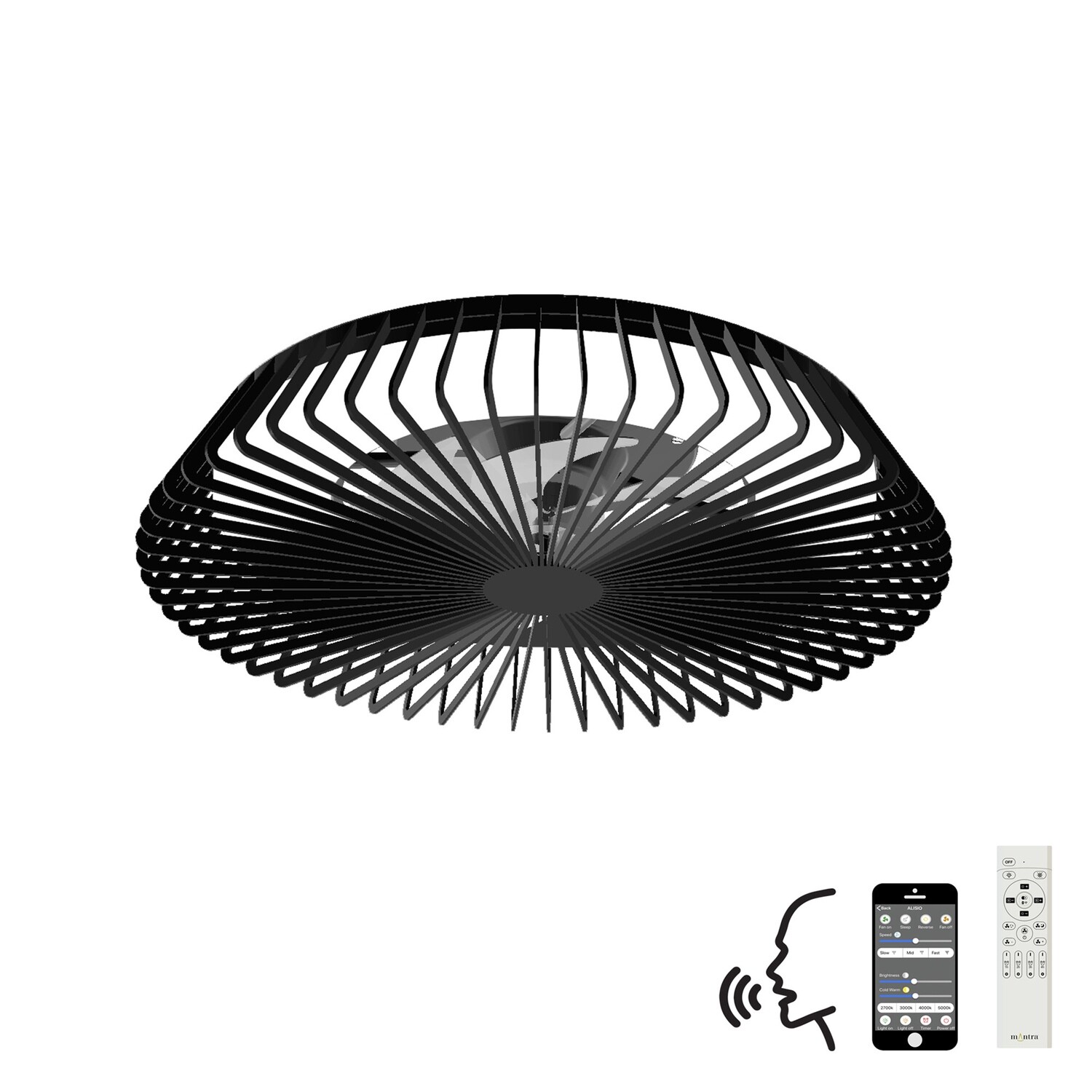 Himalaya 70W LED Dimmable Ceiling Light With Built-In 35W DC Fan, c/w Remote Control, APP & Alexa/Google Voice Control, 4900lm, Black