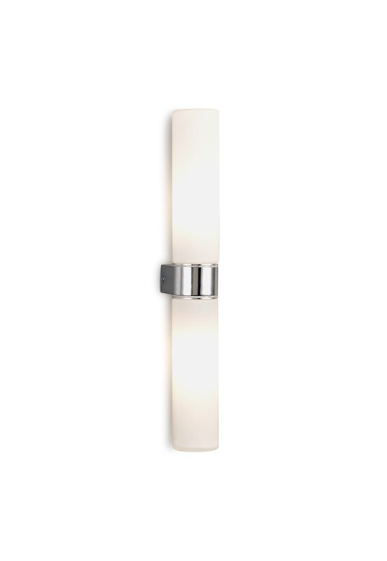 Tasso IP44 2 Light E14 Twin Wall Lamp,  Polished Chrome With Opal Tubular Glass