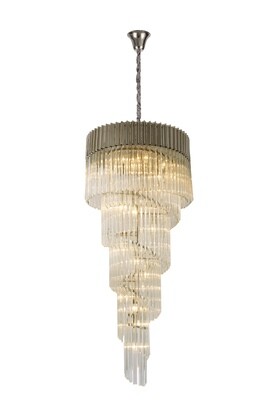 ZEAL Double Height Chandelier 5 Tier 23 Light E14, Polished Nickel/Clear Sculpted Glass