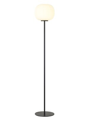 ARAL Medium Oval Ball Floor Lamp 1xE27 Matt Black Base With Frosted White Glass Globe