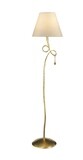 TEODORA Floor Lamp 1xE27, Gold Painted With Cream Shade &amp; Amber Glass Droplets