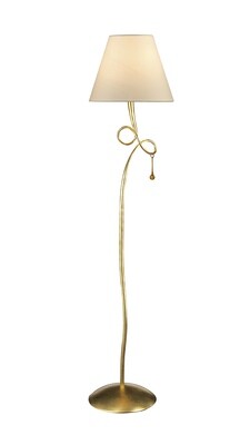 TEODORA Floor Lamp 1xE27, Gold Painted With Cream Shade & Amber Glass Droplets