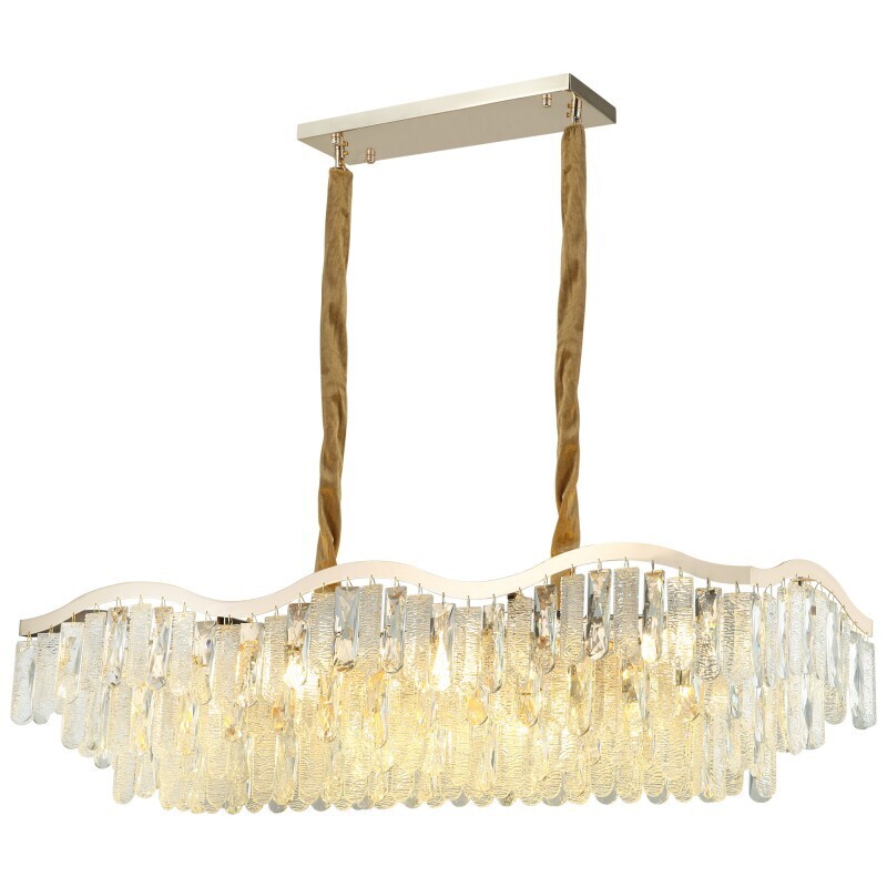 ANEMON rectangular Chandelier 17xE14 hammered Glass / Silver Gold