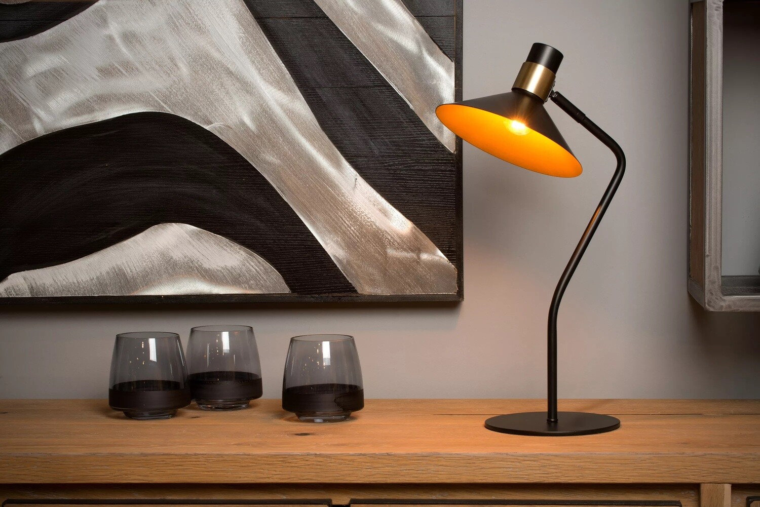 PEPIJN Table lamp 1xE14 Black/Brass - 3 Step Dimmable