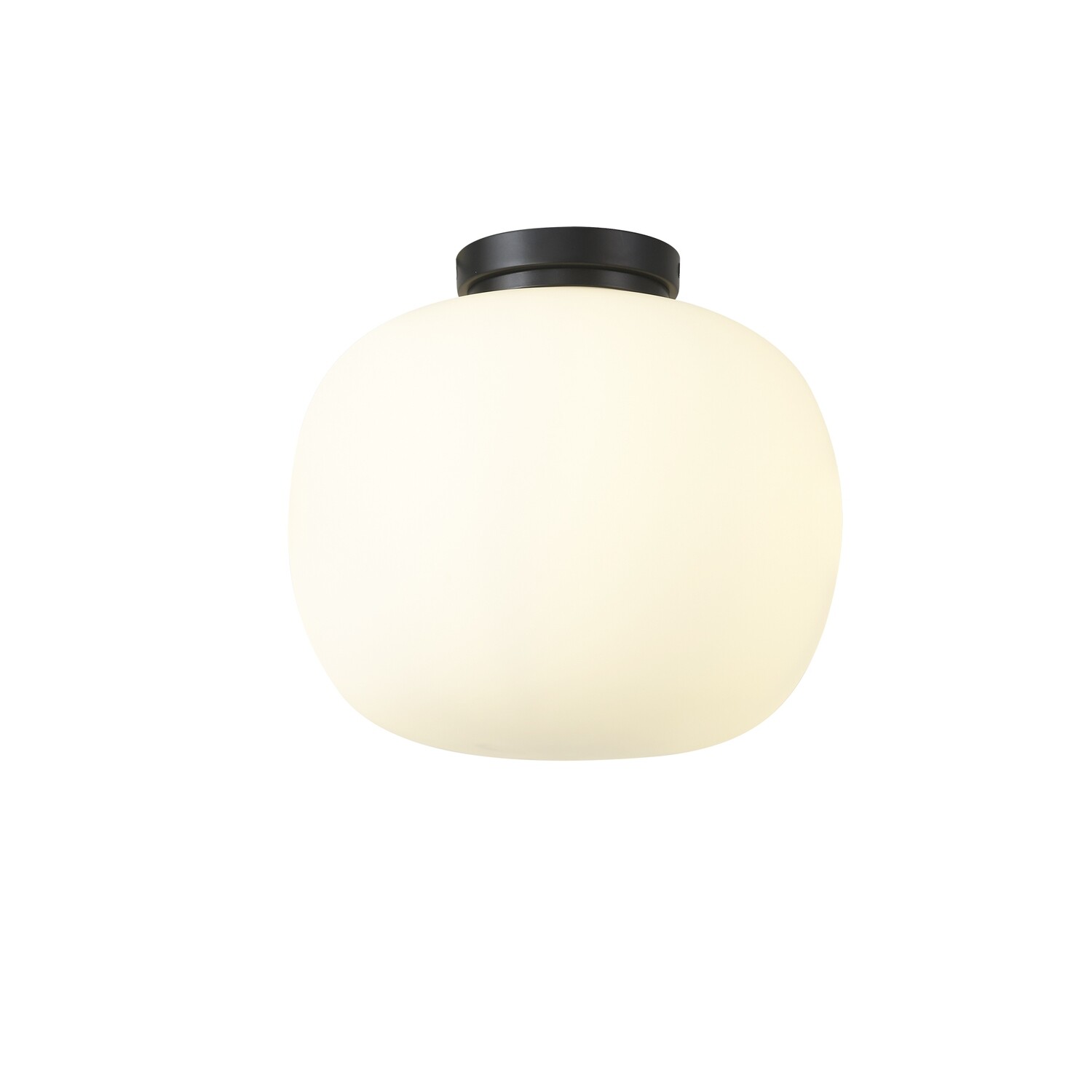 ARAL Medium Oval Ball Flush Fitting 1 Light E27 Matt Black Suspension With Frosted White Glass Globe