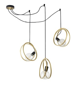 Luiden Double Ring Multi Pendant, 3 Light E27, Matt Black / Painted Gold