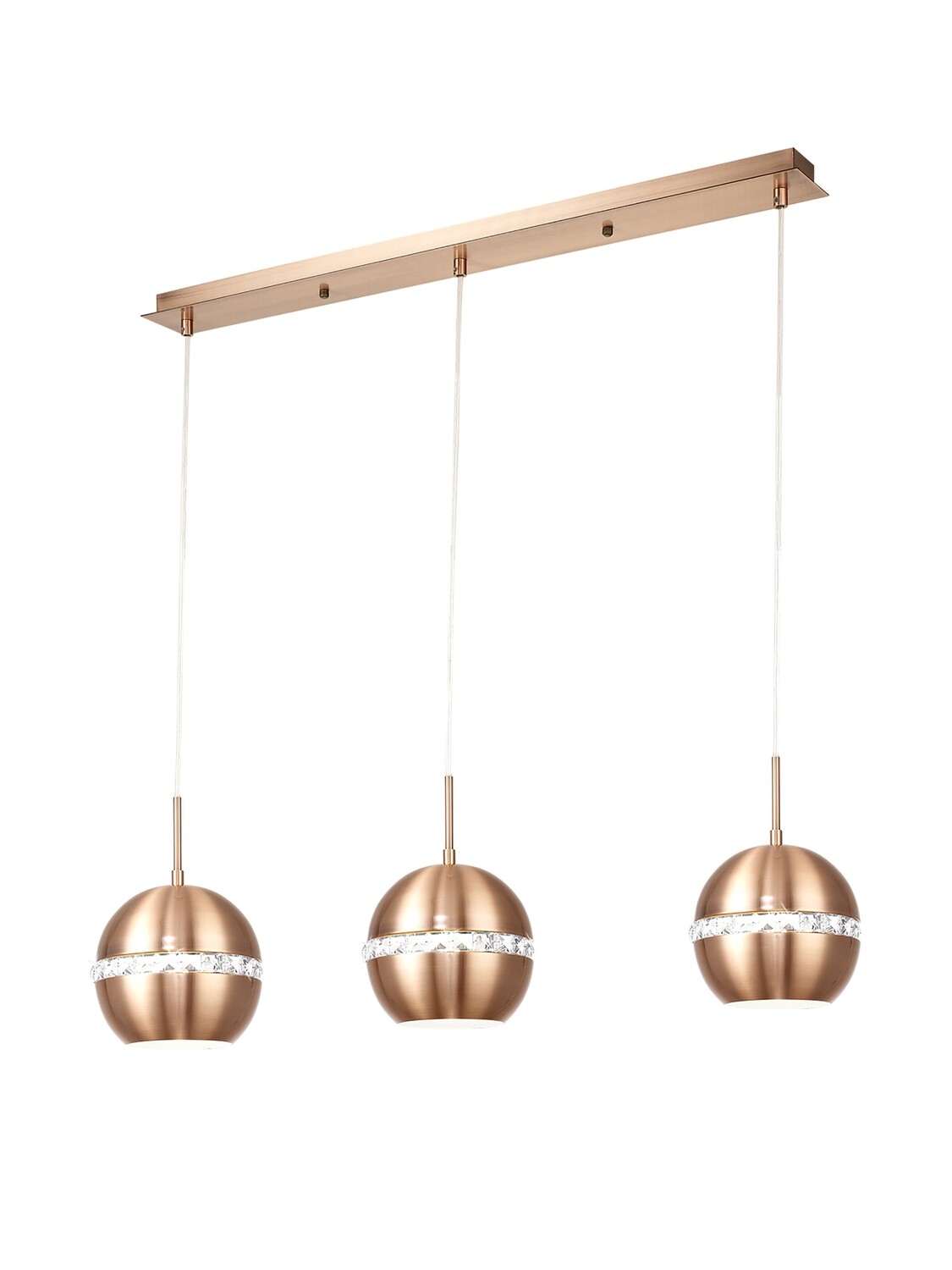 DAND linear pendant 3xE27 Satin Copper/Crystal