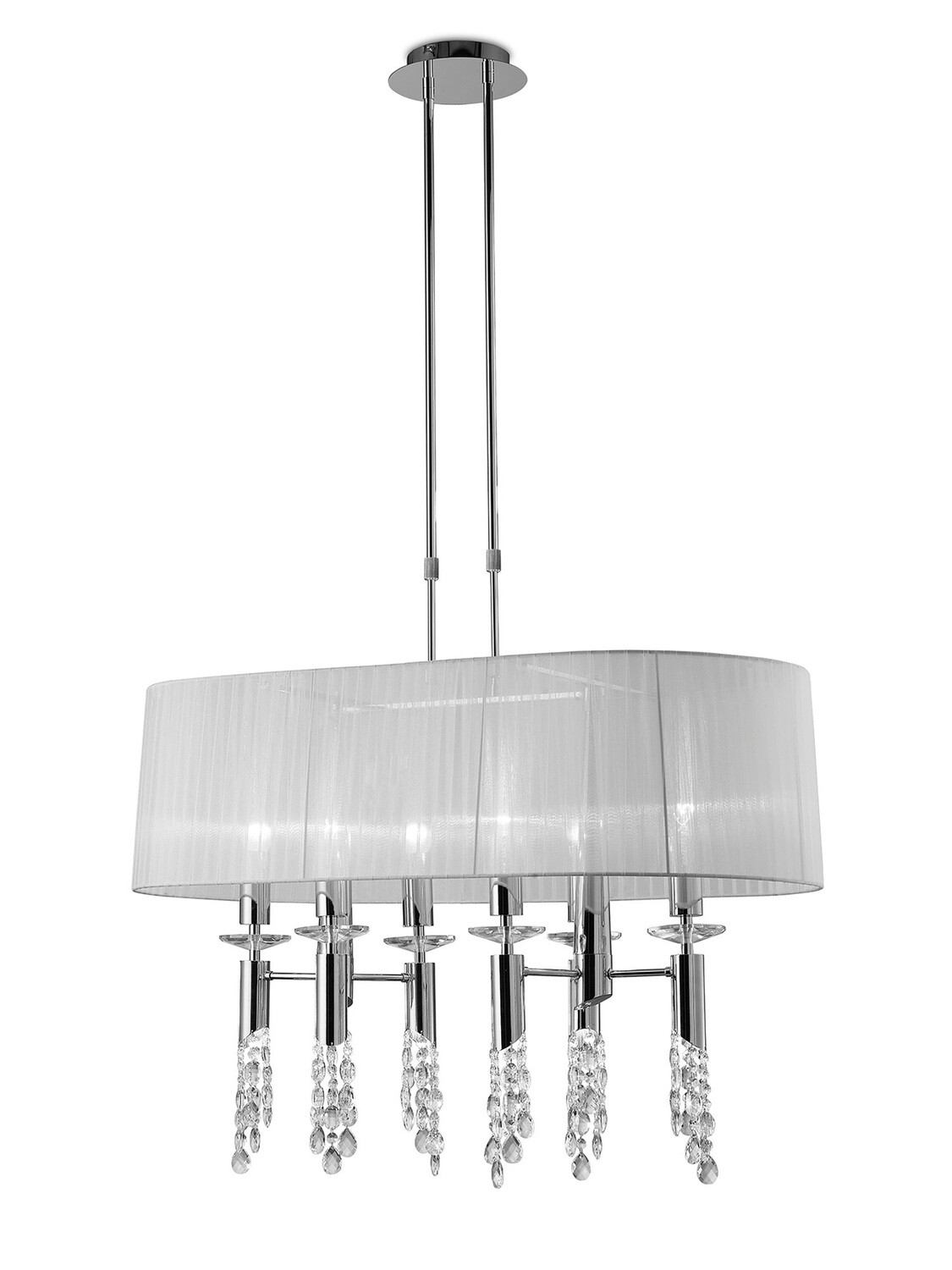 CHARLET Oval Chandelier 6+6 Light E27+G9, Polished Chrome With White Shades &amp; Clear Crystal