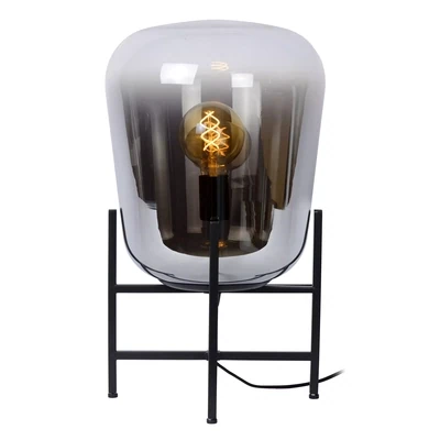 GLORIO Table Lamp 1xE27 Black/Smoke Grey Glass