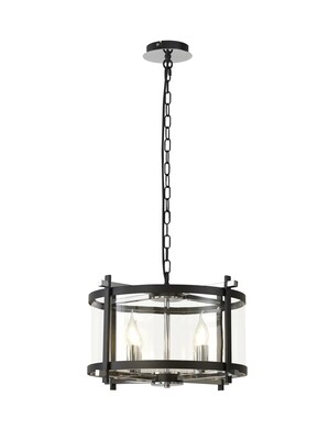 NALON  Ø46cm  Single Pendant 4 Light E14 Black With Polished Chrome Detail And Clear Glass