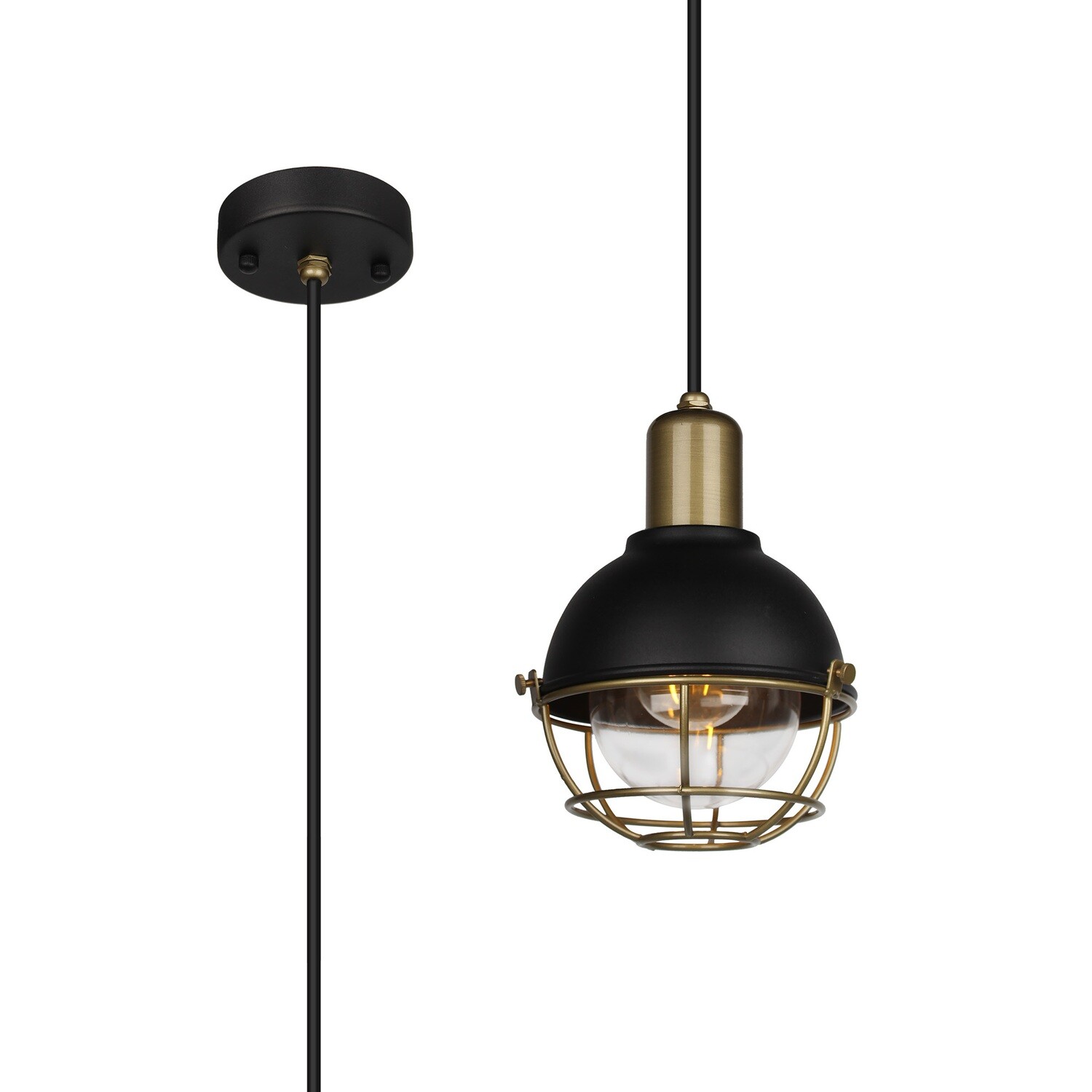 Kodu Pendant, 1 Light E27, IP65, Matt Black/Brushed Bronze