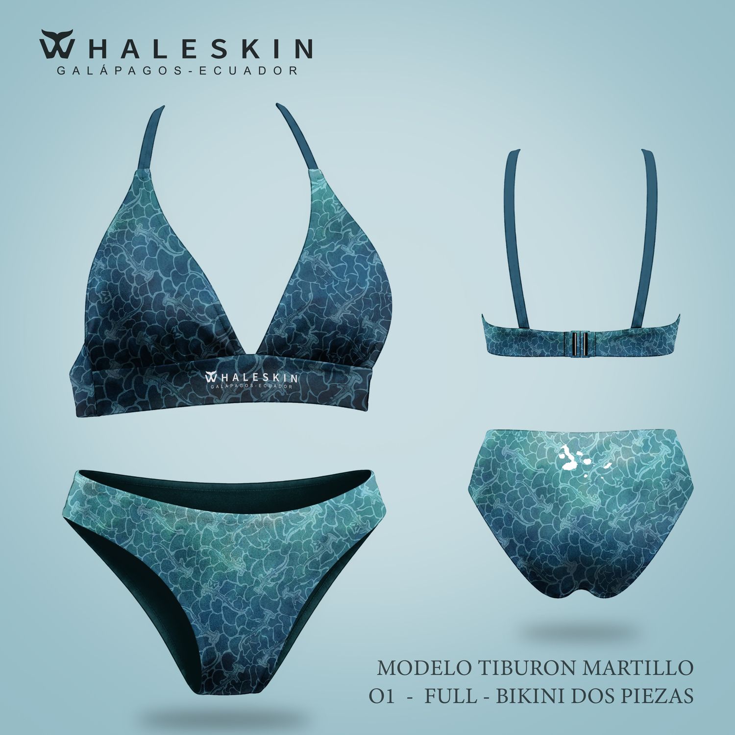 Mix-and-Match Bikini – Hammerhead Shark – Blue / Light Blue Gradient